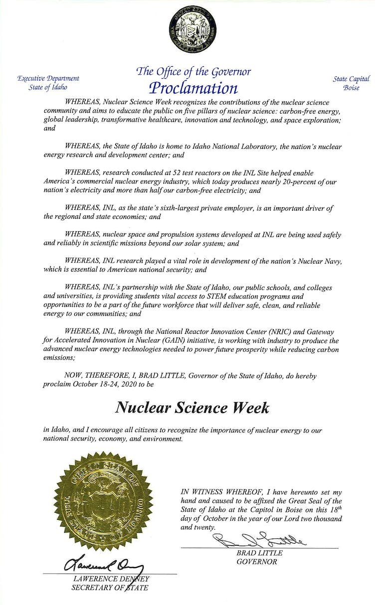 Nuclear Science Week Proclamation