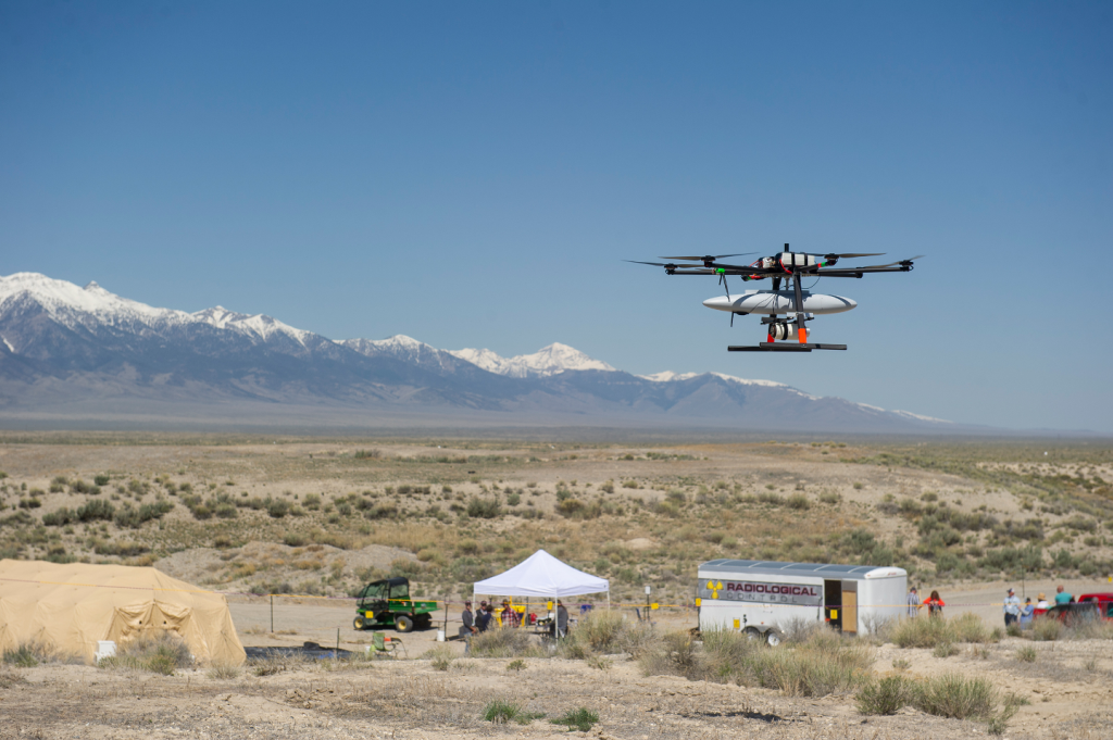 drone hovering over the desert