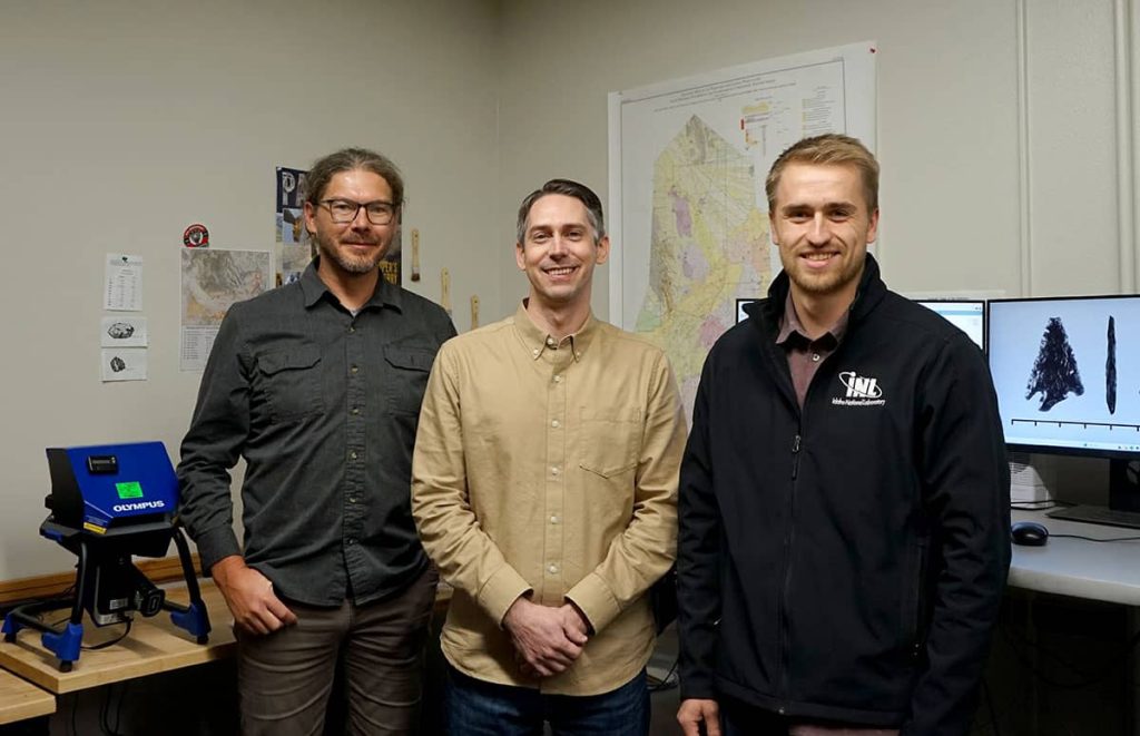 Members of the INL CRMO XRF Laboratory team: Jeremias Mittermaier Pink, Kyle Freund, and Josh Clements