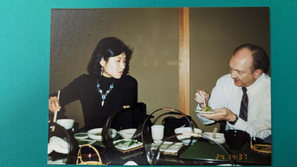 Bob and Kay Rohrdanz at a traditional Japanese restaurant in Tokaimura