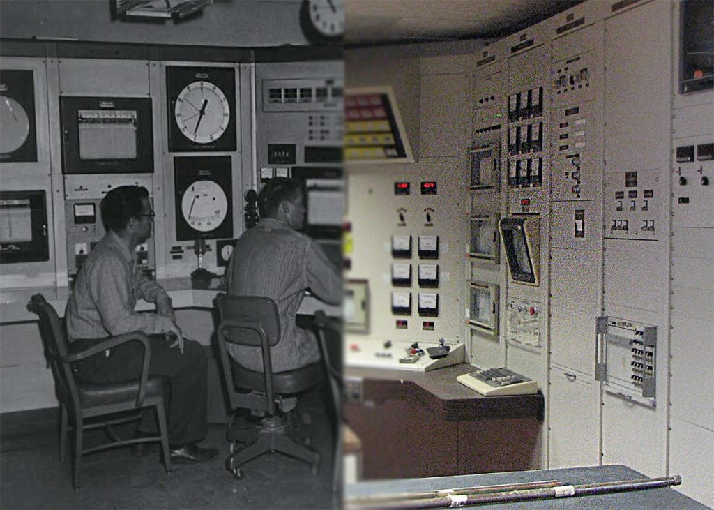 before and after photo of TREAT control room