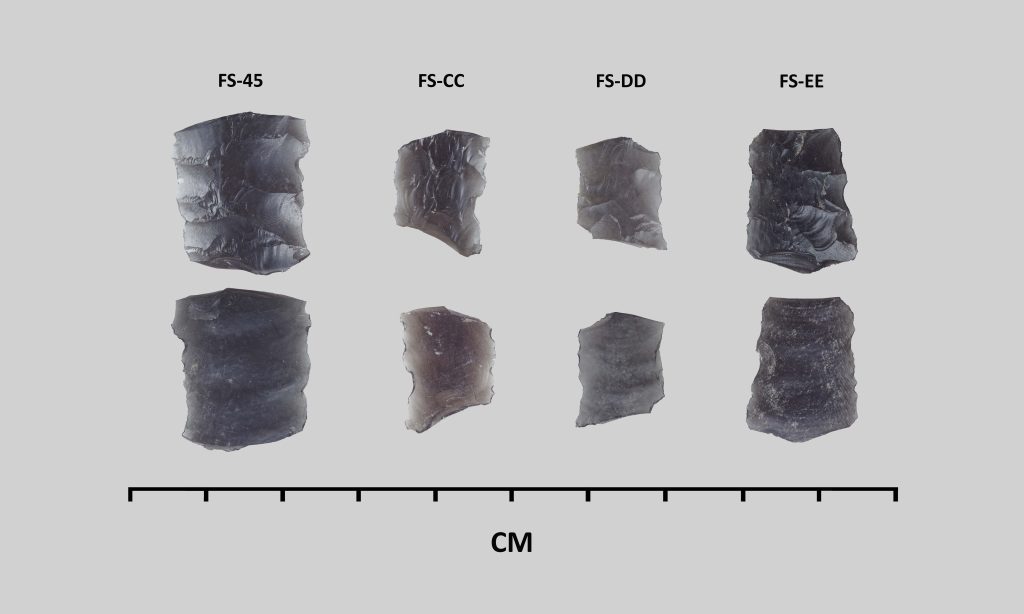 Example of a channel flake as a result of Folsom point manufacture.