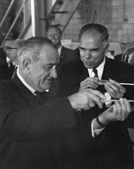 Atomic Energy Commission Director, Glenn Seaborg and President, Lyndon B. Johnson, dedication EBR-I as a National Historic Landmark (August 1966).