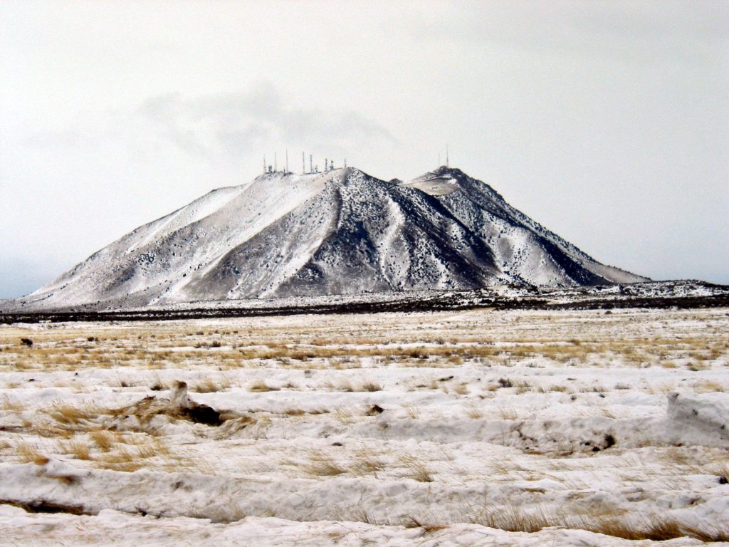 Snow-covered ranges bordering the INL.