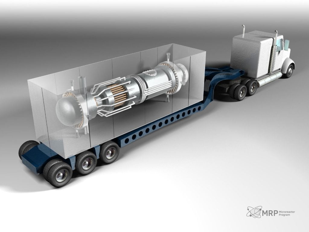 rendering of microreactor in the bed of a semi truck