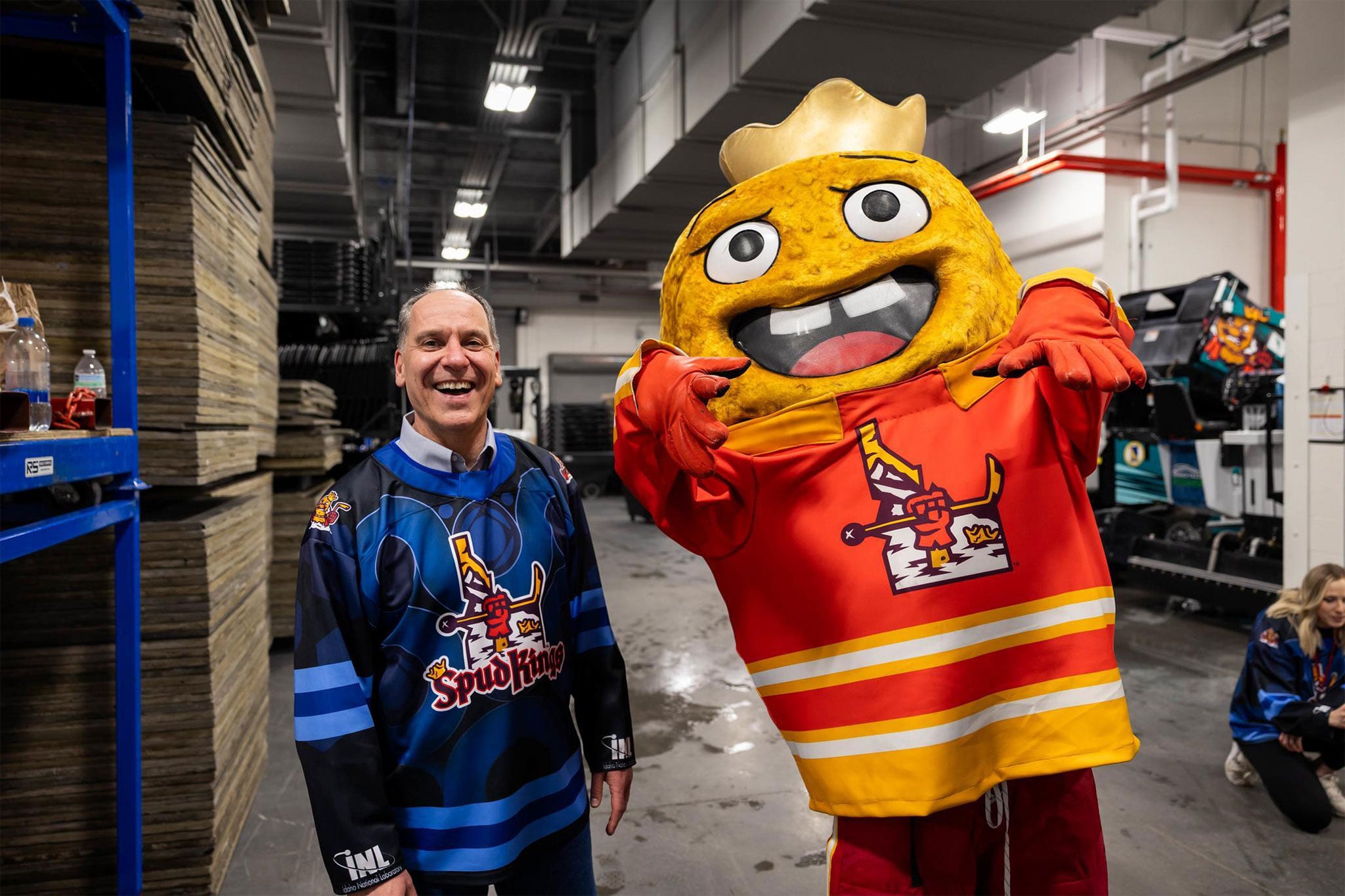John Wagner with Idaho Falls Spudking mascot