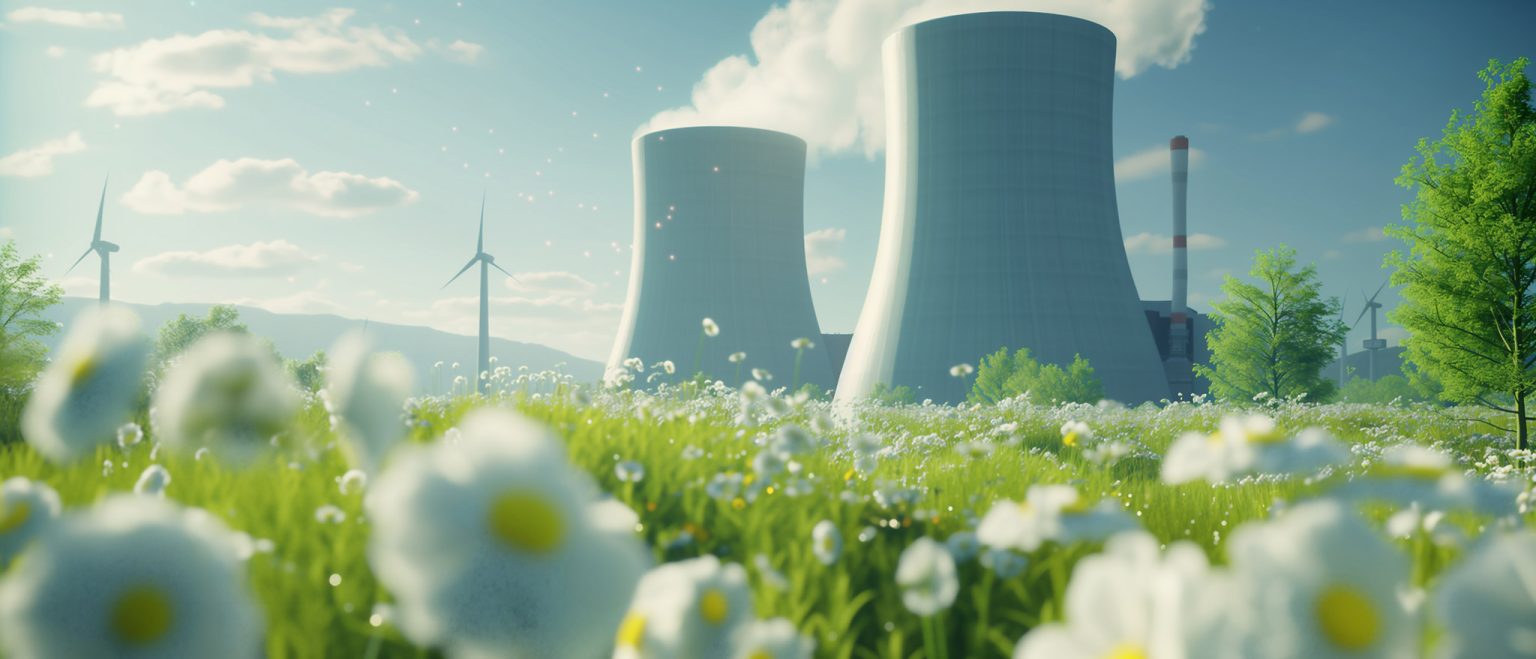 nuclear stacks in a field of flowers