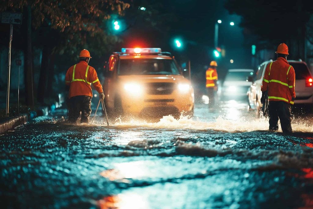 emergency response crews working at night