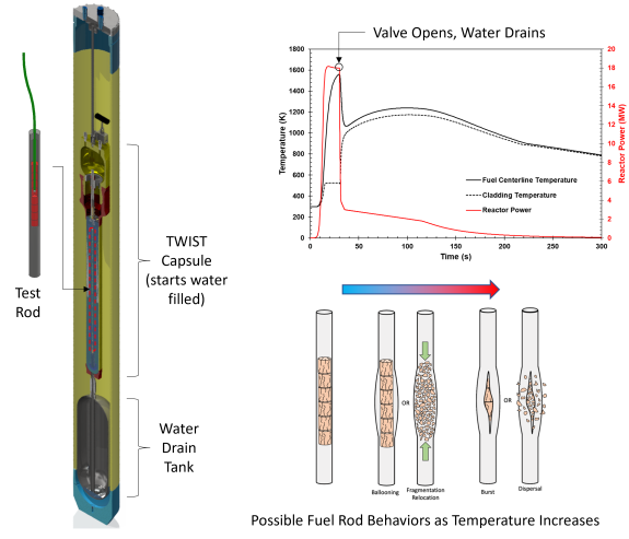 Illustrations of TWIST capability simulating loss of coolant accident conditions on a test rod in TREAT.